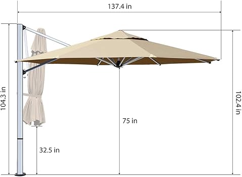 Amazon Com Eliteshade Sunbrella 11 Feet Patio Umbrella Outdoor Round Umbrella Cantilever Umbrella Offset Hanging Umbrella With Umbrella Base For Garden Deck Backyard Pool Bonus Umbrella Cover Heather Beige Clothing