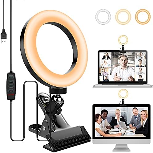 Video Conference Lighting 5” Selfie Ring Light with Clamp Mount Webcam Light 3 Modes 10 Brightness Level Desktop Computer Light/Zoom Lighting for PC Monitor/Office/Makeup/Live Steam/Video Recording