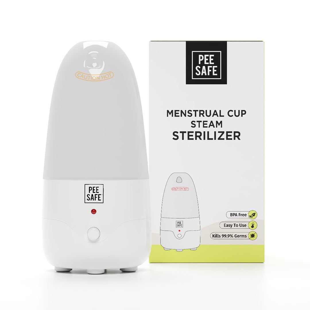 PEESAFE Menstrual Cup Steam Steriliser Cleaner | Sanitise Menstrual Cups & Discs, Kegel Balls with Ease | Menstrual Cup Steriliser Machine | Sterilises in 3-5 mins & Switches Off Automatically
