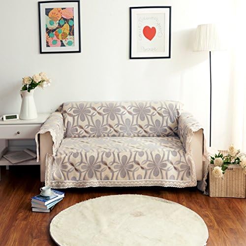 Ofit Quality Grey Chenille with Cotton Lace Sofa Throw Slipcovers Furniture Protector (loveseat)