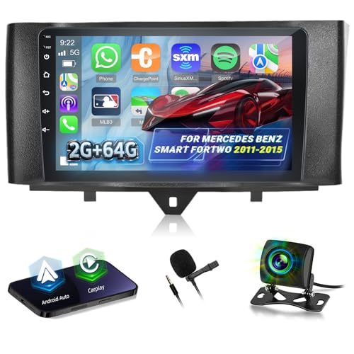 Car Radio for Mercedes Benz Smart Fortwo 2011 – 2015 [2G+64G] Android Car Radio 9 Touch Screen with Carplay and Android Wireless/Bluetooth/WiFi/Bluetooth/EQ/FM RDS Radio
