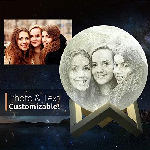 Personalized Moon Lamp Customizable with Picture & Words Engraved as Perfect Gift for Loved Ones, 3D Printed Moon Lantern with Stand and Touch Control for Changing Color and Brightness