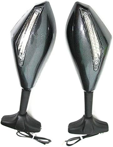 Yibid Motorcycle Integrated Side Marker Rear View Mirrors with LED Turn Signal Light for Yamaha FZ6 FZ6S FAZER 2004 - 2011, FAZER8 FZ8S 2010 - 2011, FJR1300 2001 - 2011, Carbon Style (Clear Len)