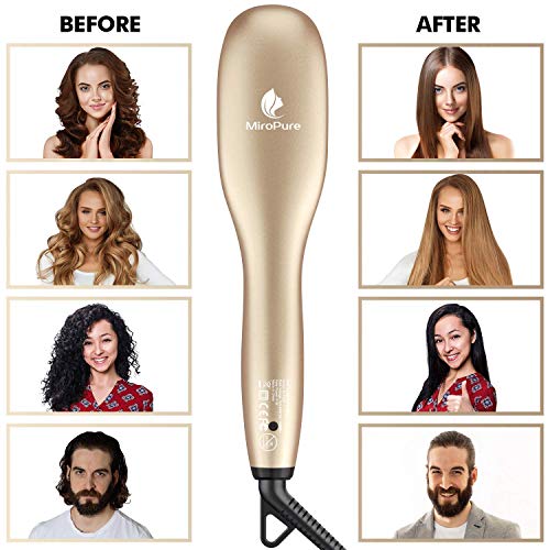 Hair Straightener Brush with Ionic Generator by MiroPure, 30s Fast MCH Ceramic Even Heating, 11 Temperature Control, Professional for Straightening or Curling