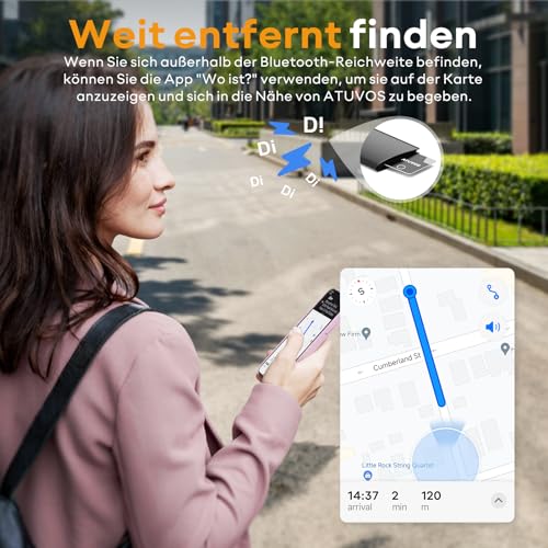 ATUVOS Thin AirTag Card Wallet Tracker Card, Rechargeable Wallet Finder Compatible with Apple Find My (iOS Only, Android Not Supported), Bluetooth Item Finder for Travel Suitcases, Wallets, 1.6 mm