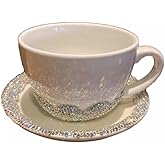 Bestbling Bling Luxury Ceramic Coffee Cup Set – High Aesthetic Rhinestone-Embedded Milk and Breakfast Cup, Elegant Home and Office Water Cup (Silver)
