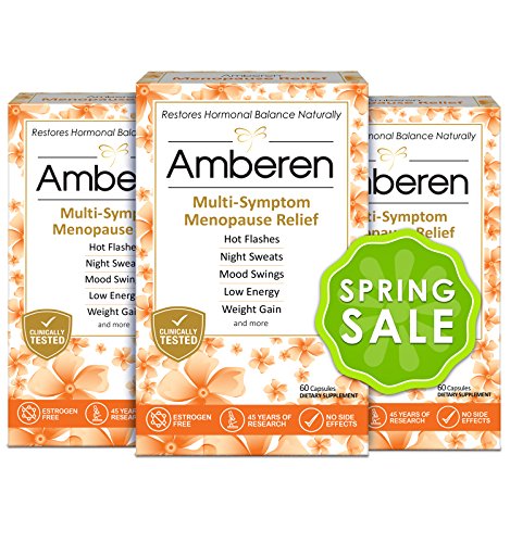 Amberen Multi-Symptom Peri & Menopause Relief Supplement For Hot Flashes, Night Sweats, Mood Swings, Low Energy and Other Symptoms. Naturally Restores Hormonal Balance (3 boxes)