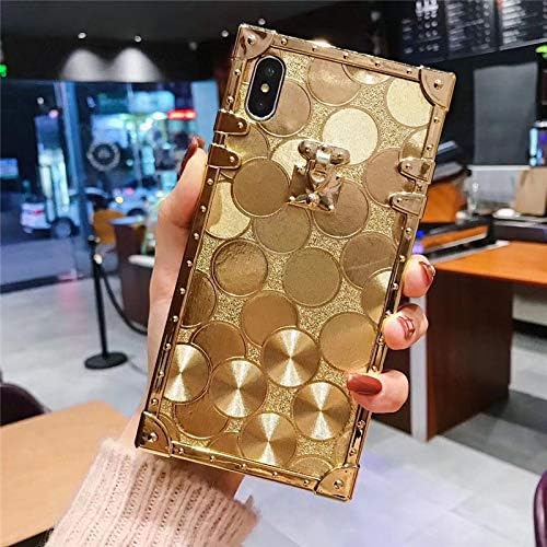 for iPhone Xs/iPhone X Square Gold Case,ZBCLV Fashion Design 3D Square Glitter Gold Soft TPU Trunk Case Cover for Man Women Girls Gift for iPhone Xs/X 5.8'',D