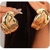 Trendy Statement Earrings for Women Chunky Gold Geometric Dangle Earrings Vintage Silver Oversized Earring Minimalist Everyday Jewelry Accessories