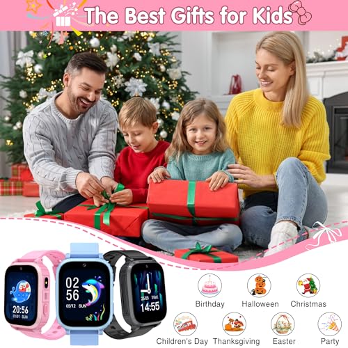 4G Children's Smartwatch with GPS and Calls, Video/Voice Chat/WiFi SMS, School Mode, Games, Alarm Clock, Flashlight, IP68, Bracelet Locator for Children Birthday and Christmas Gift