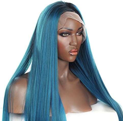 V'Nice Mixed Blue and Green Synthetic Lace Front Wig Silky Straight Lace Front Synthetic Wigs for Black Women Heat Resistant Synthetic Wigs (22 inches)