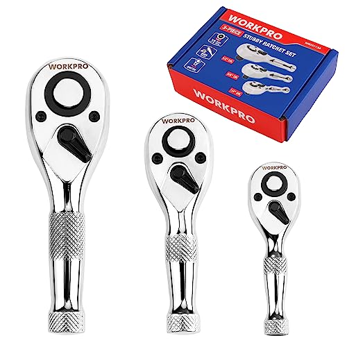 WORKPRO 3-Piece Stubby Ratchet Set, Quick Release