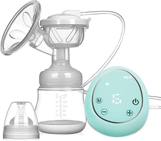 Elektrische Milchpumpe Brustpumpe, Einzel Muttermilch Abpumpen inkl. Schnuller aus Silikon mit Massage & Absaugung (Grün)-EINWEG