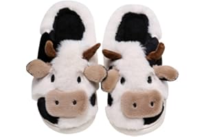 PLMOKN Cow Slippers For Women Indoor And Outdoor Mens House Cute Fuzzy Keep Warm Animal Cloud Slides
