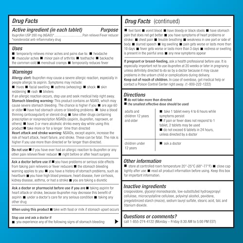 AMAZON BASIC CARE IBUPROFEN TABLETS, FEVER REDUCER AND PAIN RELIEF FROM BODY ACHES, HEADACHE, ARTHRITIS AND MORE, BROWN, 200 COUNT (PACKAGING MAY VARY)