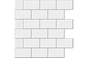 LONGKING 10-Sheet Peel and Stick Tile for Kitchen Backsplash, 12in x 12in Bright White Subway Tile with Grey Grout