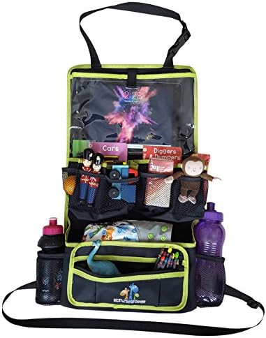 Car Back Seat Storage Organizer and IPAD / tablet / DVD holder; with Extra Long straps Multipurpose Baby Stroller Organizer & Seat Back Protector | For Diapers, Bottles, Toys & More!
