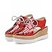 Latasa Womens Fashion Summer Spring Hollow-Out Square-Toe Lace-Up Platform Wedge Oxford Sandals