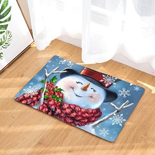 Vacally Home Non Slip Door Floor Mats Hall Snowman Rugs Kitchen Bathroom Carpet Decor Christmas Decorations Perfect Plush Mats for Dining Room, Bedroom