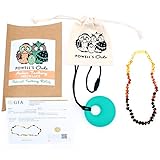 Baltic Amber Teething Necklace Gift Set + FREE Silicone Teething Pendant ($15 Value) Handcrafted, 100% USA Lab-Tested Authentic Amber - All Natural, Teething Pain Relief (Polished Rainbow - 12.5