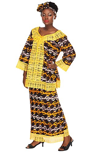 African Planet Women's Skirt Set Printed Brown Kente Wax Lace Gele Headwrap