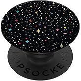 Black Colorful Star Moon Galaxy Pattern PopSockets Adhesive PopGrip