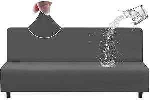 HDCAXKJ 100% Waterproof Futon Cover Full Size Washable Stretch Futon Couch Cover Armless Futon Slipcovers Twin Futon Mattress Cover Protector Futon Bed Slip Covers No Arms (Dark Gray, Large)