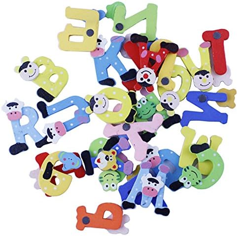 eonkoo 26 Pcs Wooden Magnetic Numbers Letters Alphabet a to Z Fun Bright Colorful Preschool Toddler Toy Learning Reading Spelling Educational Refrigerator Magnet