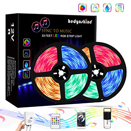 LED Strip Lights Music, Hedynshine Waterproof 33feet 600 SMD 5050 RGBW Strip Lights with RF Remote, TV LED Backlight 55 65 75 85 inch, Sync to Music Led Strip Lights