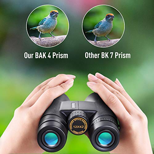 12x42 Compact Binoculars for Adults, Tovendor HD Binoculars FMC Lens BAK4 Roof Prism with Phone Mount Strap Carrying Bag for Hunting, Bird Watching, Concerts and Indoor Outdoor Activities