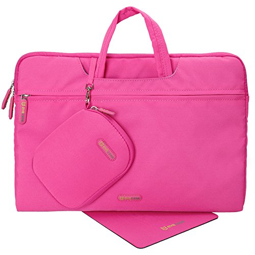 Evecase HP 15-F211WM 15.6-Inch Touchscreen Laptop Portable Carrying Briefcase Case Bag with Handle + Acessories Bag + Mouse Pad - Hot Pink