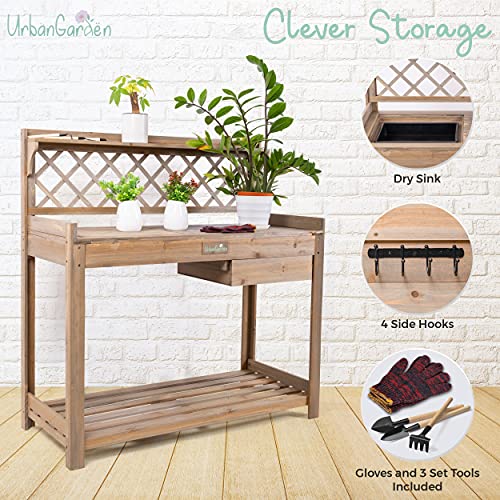 URBAN GARDËN Garden Table with Outdoor Bench and Galvanized Metal Tabletop Premium Outdoor