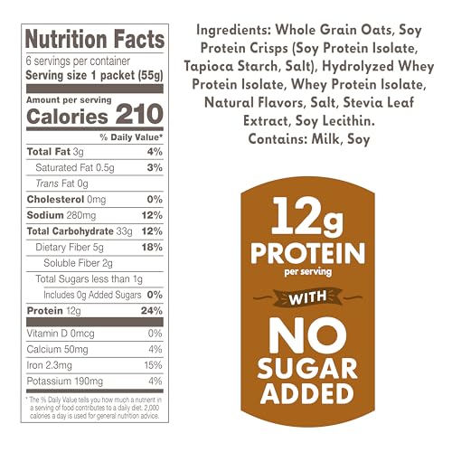 TRUVIA® SWEET MORNINGS™ MAPLE INSTANT ROLLED OAT OATMEAL PACKETS, 12 G PROTEIN, NO SUGAR ADDED (6 PACKETS)
