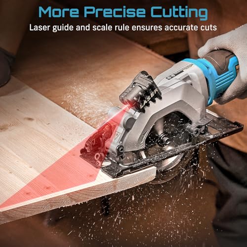 Seesii Mini Circular Saw with Laser Guide, 4.8A 4000RPM Compact Corded Circular Saw, 3 Pcs 4-1/2" Blades for Wood, Soft Metal, Tile, Plastic, 0-45° Bevel, Max Depth 1-11/16" at 90° and 1-1/8"at 45°