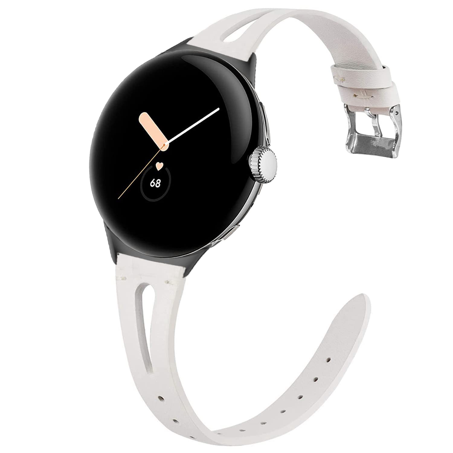 Blueshaweu Compatible for Google Pixel Watch Band, Slim Vintage Leather Strap Replacement for Women, Man, Wristband Accessories Compatible for Google Pixel Watch (White)
