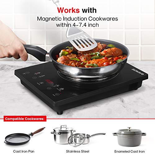 SUNAVO Portable Induction Cooktop, 1800W Sensor Touch Multifunction Induction Burner, 15 Temperature Power Setting CB-I11A