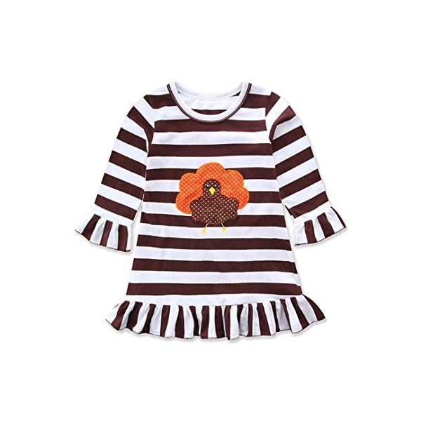 kaifongfu Thanksgiving Outfit,Toddler Baby Girl Turkey Print Dress Stripe Sundress