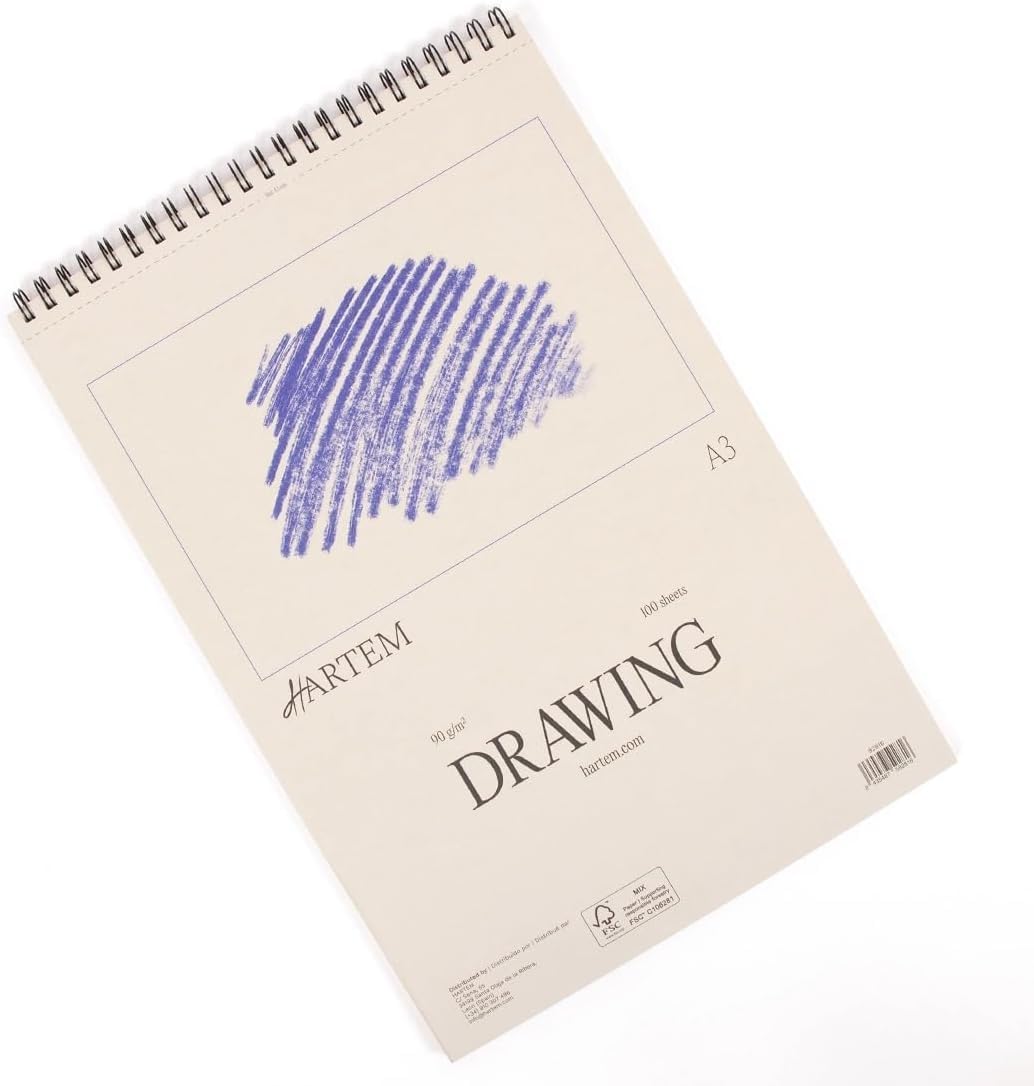 Hartem - A3 Sketchbook for Artists, Spiral Bound Drawing Pad, 100 Sheets, 60lb/90gsm Acid-Free Drawing Paper for Kids Artists, Beginners & Professionals, 29,7 x 42 cm