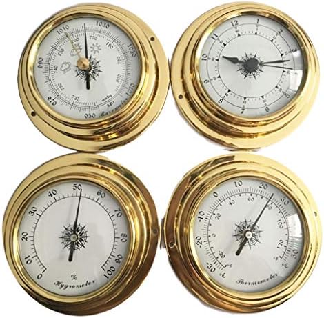 FangWWW 4 Inches 4 PCS/Set Thermometer Hygrometer Barometer Watches Clock Copper Shell Zirconium Marine for Weather Station