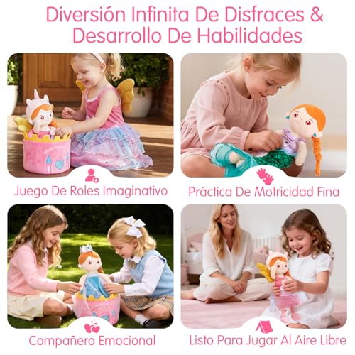 hahaland Unicornios Peluche Juguetes Niñas 3 años - Muñeca para Vestir con 3 Set de Ropa y Bolsa - Regalos Originales para Niñas 3 4 5 6 años