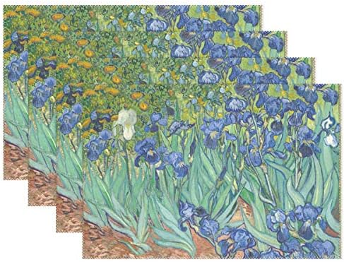 Mohado Set of 6 Placemats, Van Gogh Irises Placemats Dining Table, Heat-Resistant Placemats, Stain Resistant Washable Table Mats, Kitchen Table mats