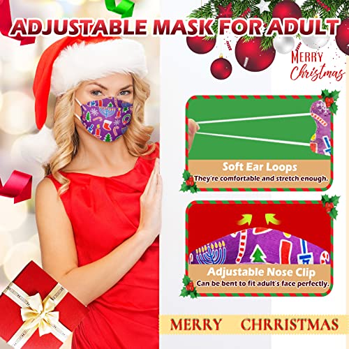Christmas Themed Print Mask, KF94 Adult Sized Colorful Mask with Design for Women Men, Festival Cute Fun Xmas Pattern Disposable Holiday Mask, 4 Layer Filtered Easy Breathing Comfortable Soft Fitting Mask Cover with Adjustable Nose Clip - 1