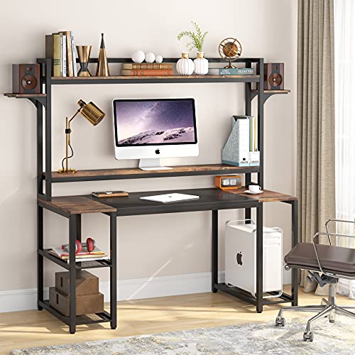 TIYASE Computer Desk with Hutch and Storage Shelves, 55 inch Home