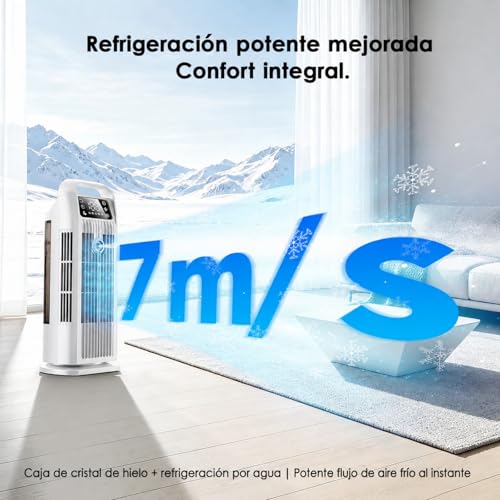 Portable Air Conditioner with Remote Control, 5 in 1 Water Fan, 1.2L Evaporative Climate Control, Storm Button 7 m/s, 120° Oscillation, 12 Hour Timer, Low Consumption (Polar White)