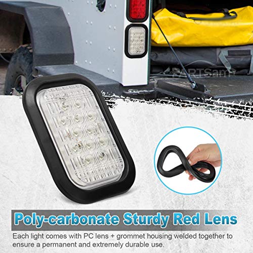 Partsam 2 x 12 LED Truck Trailer Stop Turn Tail Reverse Backup Lights White 5"x3" Flush Mount 12V Sealed, 5x3 Rectangle Rectangular Led White Back-up Tail Lights Grommet Mount