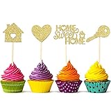 55 Pieces Home Sweet Home Cupcake Toppers Gold Glitter Home Cupcake Toppers New House Housewarming Cupcake Toppers Welcome New Home Party Decorations