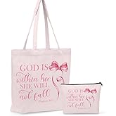 GHUSDFM Christian Gifts for Women, Girls Preppy Bow Canvas Tote Bag Makeup Bag Set, Inspirational Bible Verse Religious Gifts Anniversary Nurse Mothers Day Reusable Grocery Bags Travel Cosmetic Bags