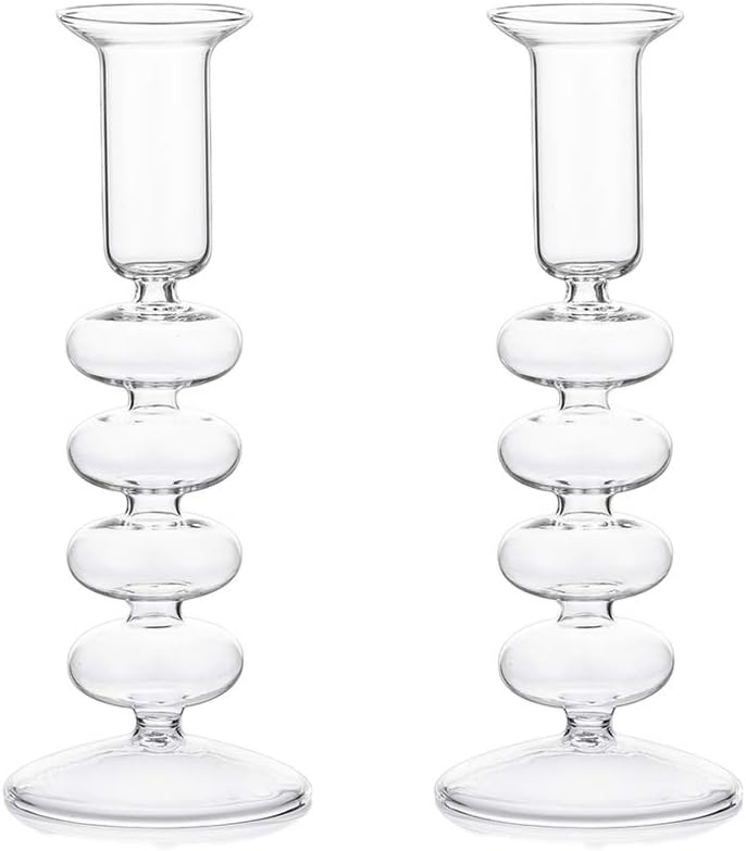 Clear Taper Glass Candle Holders 2 Pcs Candlestick Holder Indoor