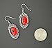 Gothic Blood Red Cabochon Dangle Earrings In Silver Finish Pewter Frame