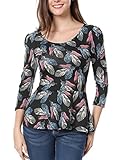 Allegra K Woman Scoop Neck Feather Pattern Puff Sleeves Peplum Top L Black